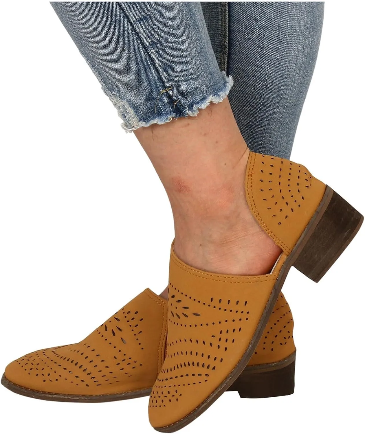 Ankle Boots for Women Casual Slip On Loafers Pointed Toe Chunky Block Low Heel Shoes Cut out Office Dress Casual Booties