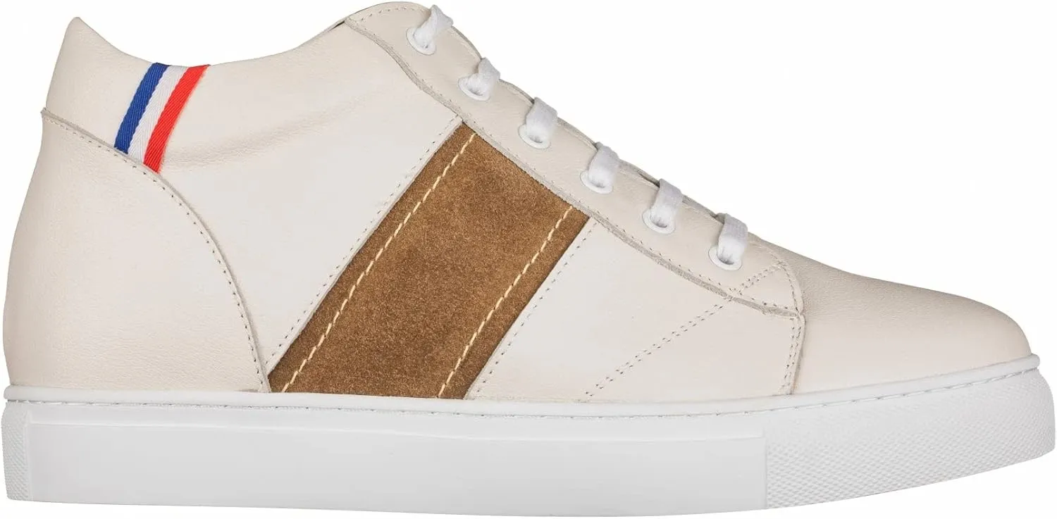 CALTO Men's Invisible Height Increasing Elevator Shoes - Beige White Leather Lace-up Sneakers - 2.8 Inches Taller - K53101 - Size 11 D(M) US