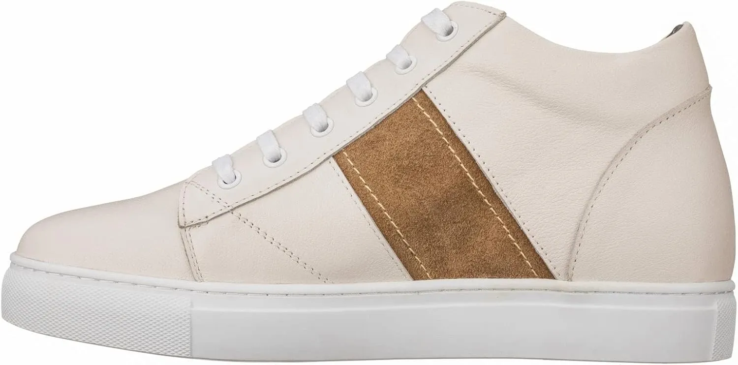CALTO Men's Invisible Height Increasing Elevator Shoes - Beige White Leather Lace-up Sneakers - 2.8 Inches Taller - K53101 - Size 11 D(M) US