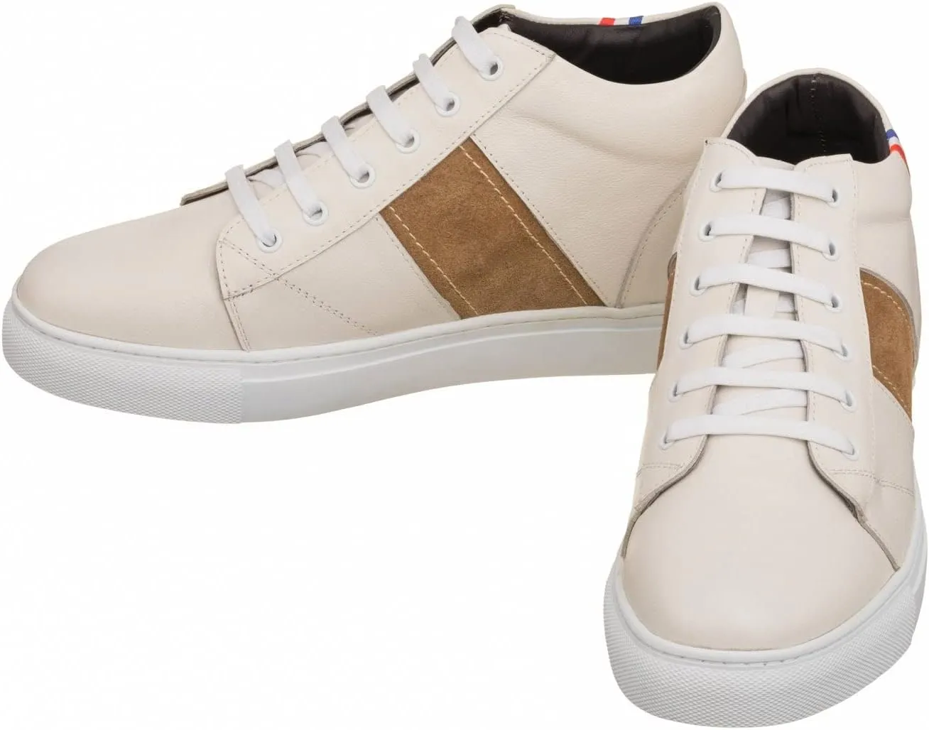 CALTO Men's Invisible Height Increasing Elevator Shoes - Beige White Leather Lace-up Sneakers - 2.8 Inches Taller - K53101 - Size 11 D(M) US