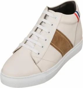 CALTO Men's Invisible Height Increasing Elevator Shoes - Beige White Leather Lace-up Sneakers - 2.8 Inches Taller - K53101 - Size 11 D(M) US
