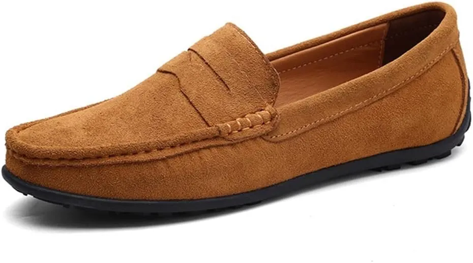 Easy to Put and Remove. Loafer Shoes for Men Genuine Leather Round Toe Stitching Details Suede Vamp Rubber Sole Penny Loafer Lightweight Flat Heel Flexible Resistant Outdoor for All Occasions