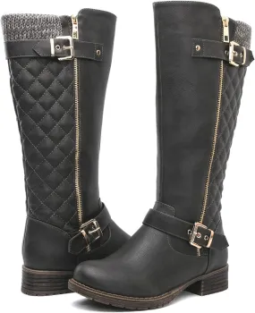 GLOBALWIN Women's Quilted Knee-High Fashion Dressy Riding Boots
