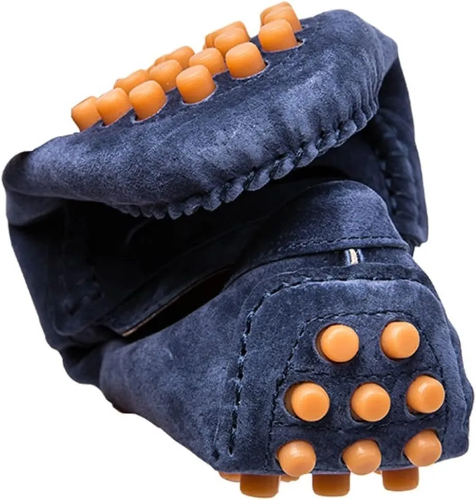 HOOENG Loafer Shoes Driving Moccasins for Men Penny Loafer Genuine Leather Stitching Details Round Toe Suede Vamp Resistant Flexible Flat Heel Lightweight (Color : Blue, Size : 10.5)
