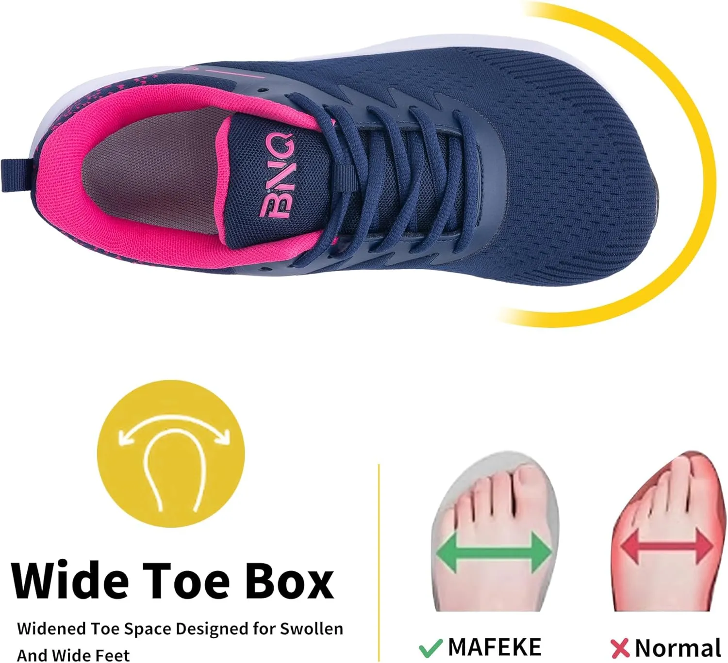 MAFEKE Women's Wide Toe Box Walking Shoes for Plantar Fasciitis, Arch Support Orthotic Wide Width Athletic Air Tennis Running Sneakers for Woman US Size 6-11