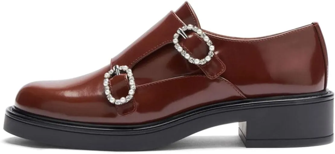 Maiyang Women Classic Round Toe Monk Strap Double Buckles Low Heel Loafers Comfort Daily Walking Driving Shoes Size 4-16 US
