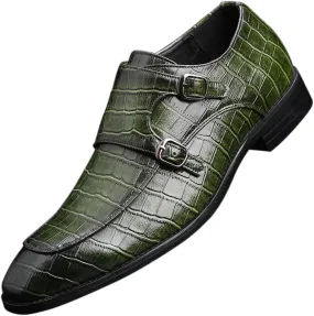 Mens Double Monk Strap Slip on Loafer Leather Formal Business Casual Comfortable Dress Shoes for Men