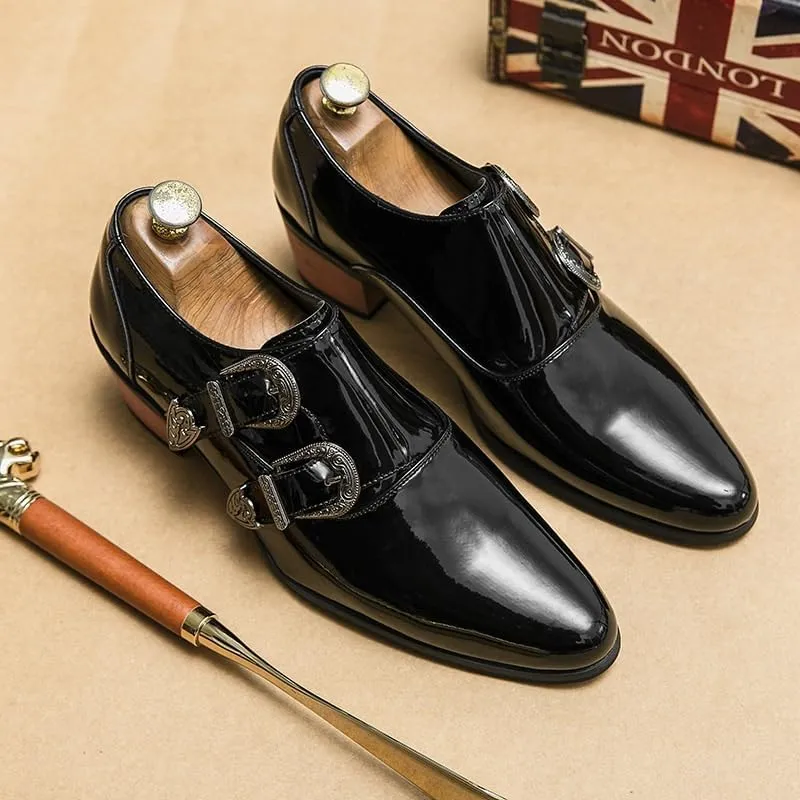 Mens Dress Loafers Leather Double Monk Strap Oxford Slip On Cap Toe Dress Shoes for Men