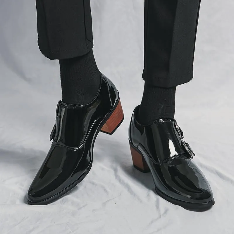 Mens Dress Loafers Leather Double Monk Strap Oxford Slip On Cap Toe Dress Shoes for Men