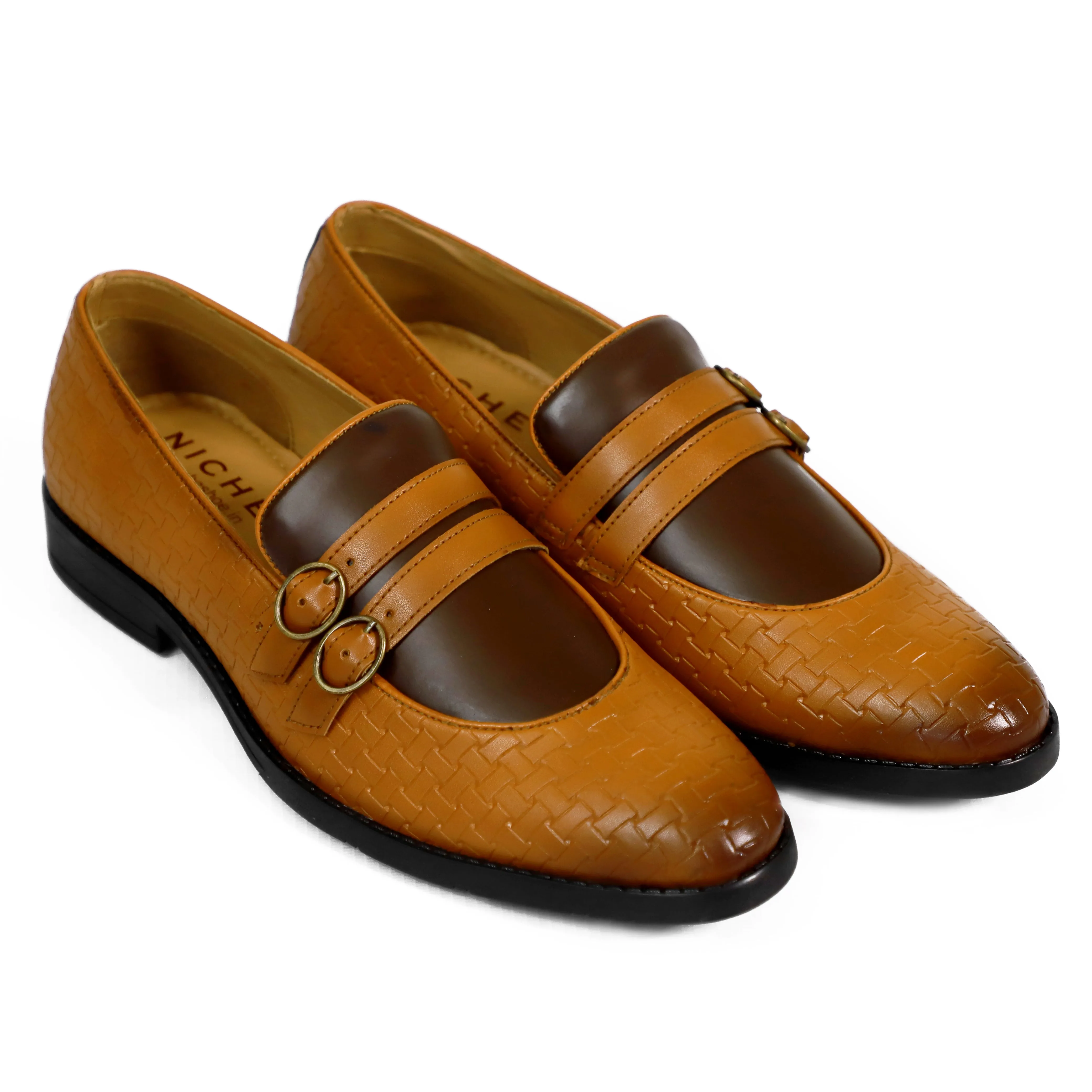 NICHE Tan Brown Weaved Monk Loafers