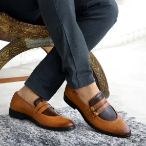 NICHE Tan Brown Weaved Monk Loafers