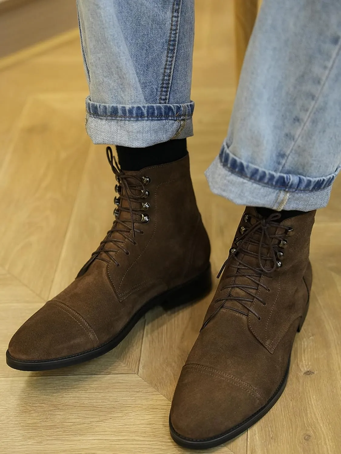 Santimon Mens Oxfords Boots Casual Dress Suede Leather Chelsea Boots Handmade Motorcycle Boots Fashion Prom Wedding Business Casual Derby Boots Cowboy Boots for Men