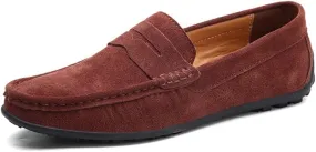 Smoking Loafer for Men Genuine Leather Round Toe Stitching Details Suede Vamp Rubber Sole Penny Loafer Flexible Resistant Lightweight Anti-Slip (Color : Dark Brown, Size : 10.5)