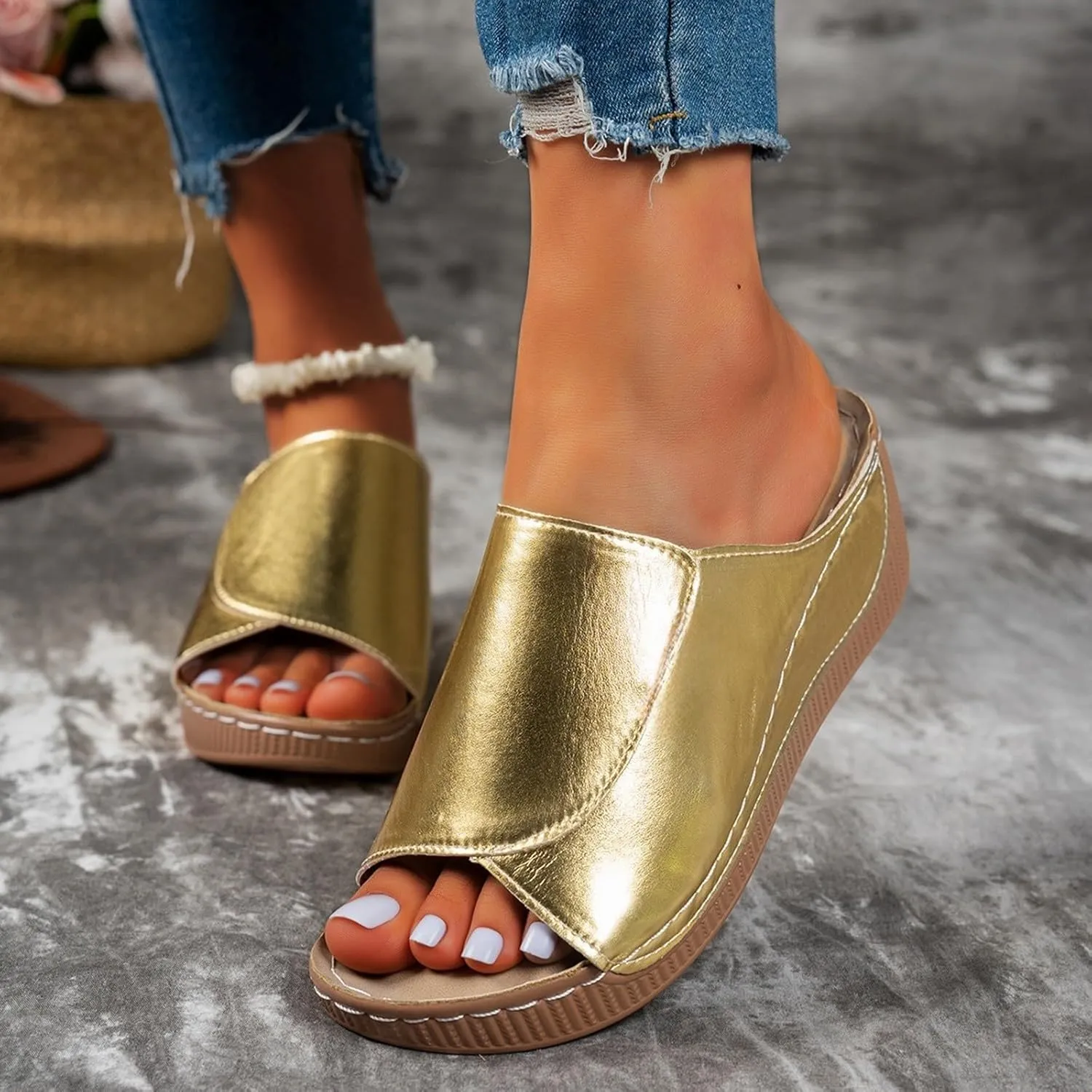 Summer Sandals for Women Wide Width Platform Wedge Sandals Breathable Open Toe Slippers Comfortable Arch Support Slip On Sandal Casual Walking Shoes Wedding Party Dress Shoes