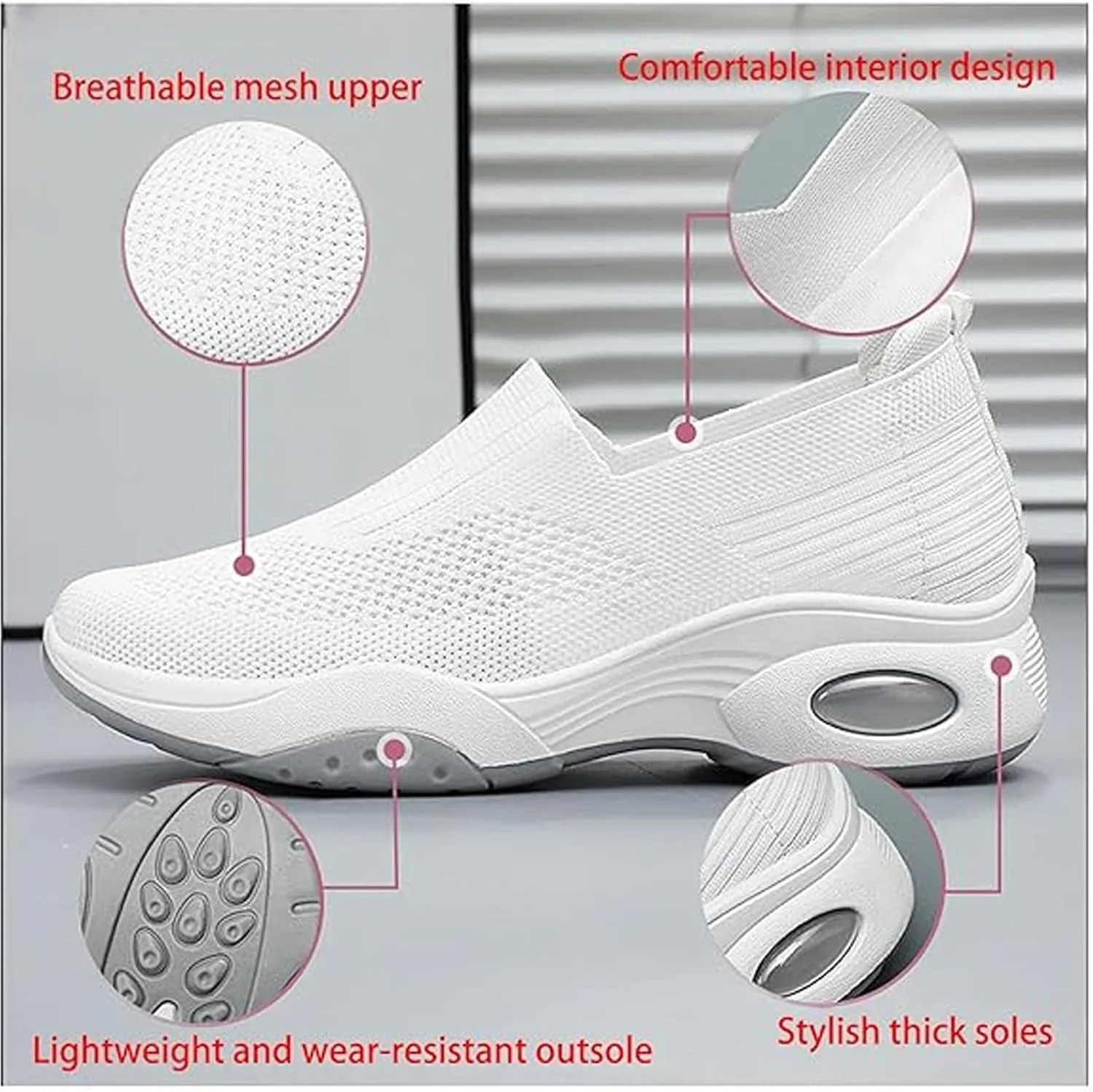 Women's Orthopedic Sneakers Slip On Air Cushion Wedge Walking Shoes Mesh Comfortable Arch Support Low Top Soft Sole Footwear