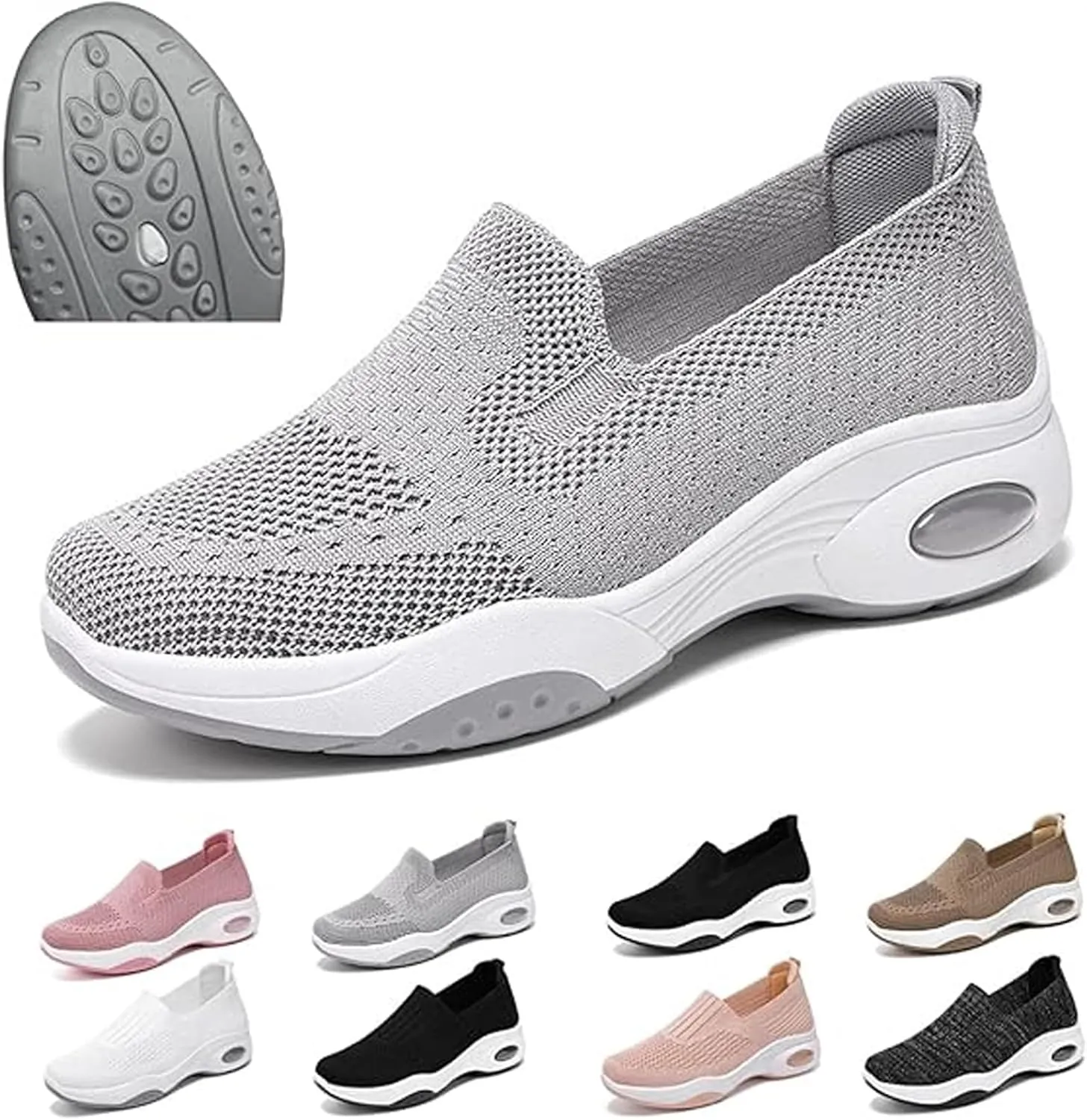 Women's Orthopedic Sneakers Slip On Air Cushion Wedge Walking Shoes Mesh Comfortable Arch Support Low Top Soft Sole Footwear