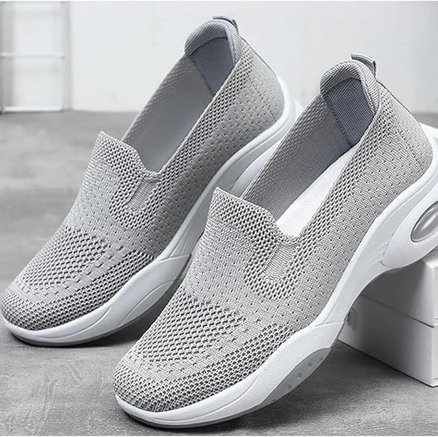 Women's Orthopedic Sneakers Slip On Air Cushion Wedge Walking Shoes Mesh Comfortable Arch Support Low Top Soft Sole Footwear