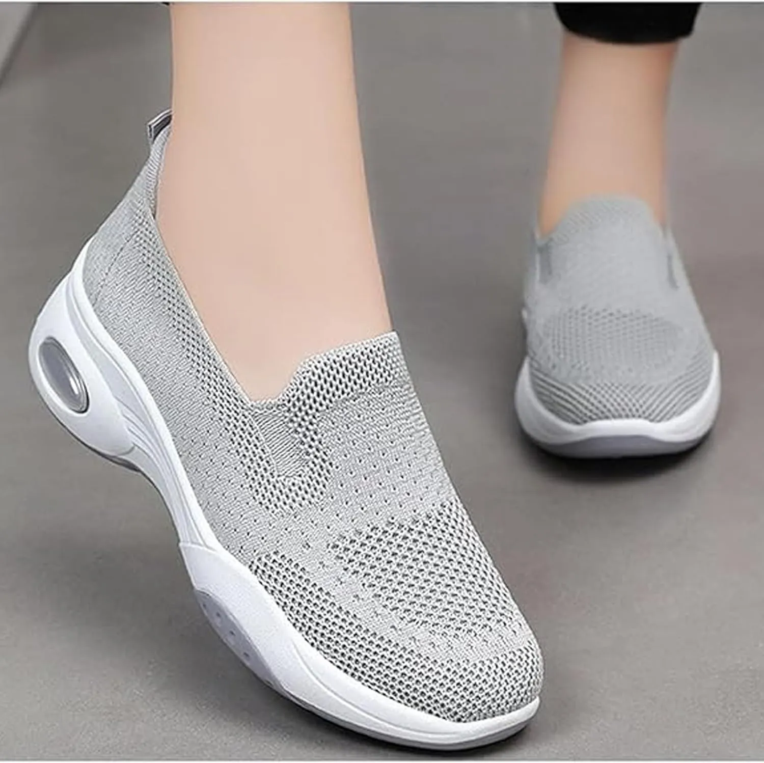 Women's Orthopedic Sneakers Slip On Air Cushion Wedge Walking Shoes Mesh Comfortable Arch Support Low Top Soft Sole Footwear
