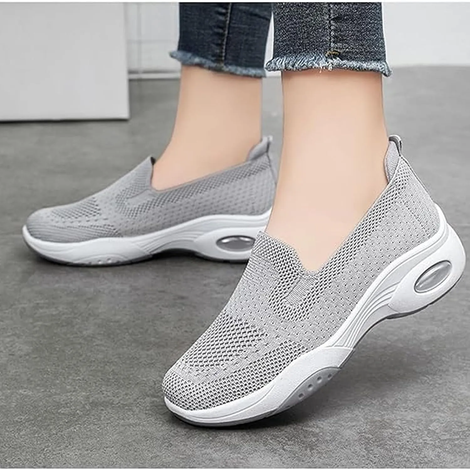Women's Orthopedic Sneakers Slip On Air Cushion Wedge Walking Shoes Mesh Comfortable Arch Support Low Top Soft Sole Footwear