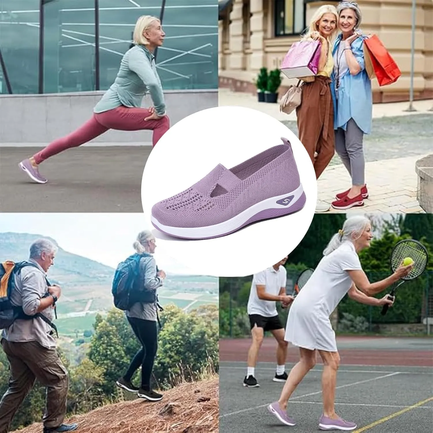 Womens Orthopedic Walking Shoes Slip on Breathable Soft Woven Non-Slip Shoe Mesh-Comfortable Lightweight Footwear Arch Support Sneakers