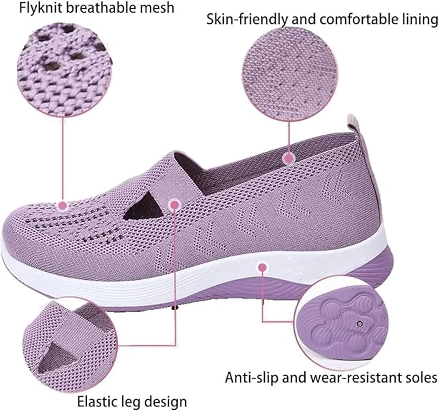 Womens Orthopedic Walking Shoes Slip on Breathable Soft Woven Non-Slip Shoe Mesh-Comfortable Lightweight Footwear Arch Support Sneakers
