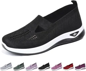 Womens Orthopedic Walking Shoes Slip on Breathable Soft Woven Non-Slip Shoe Mesh-Comfortable Lightweight Footwear Arch Support Sneakers