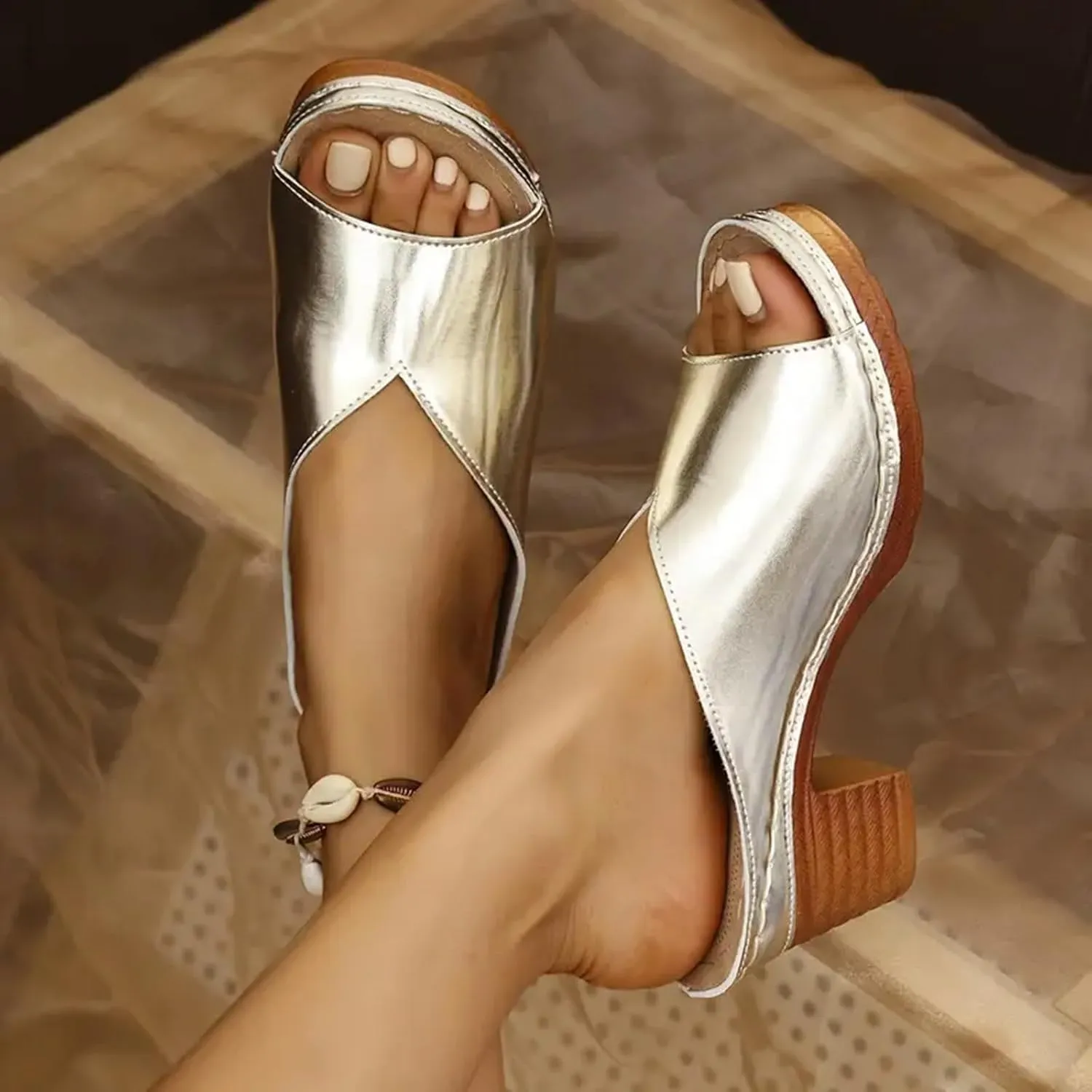 Womens Sandals Wedge Shoes Comfortable Orthopedic Sandals Low Heels Flip Flops Dressy Summer Casual Slip on Sandals Beach Walking Sandal Slides Walking Shoes