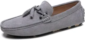 WOUND for Men Mens Loafers Tassel Suede Vamp Genuine Leather Stitching Details Round Toe Lightweight Flat Heel Anti-Slip Prom Wedding Slip On (Color : Grey, Size : 7.5)