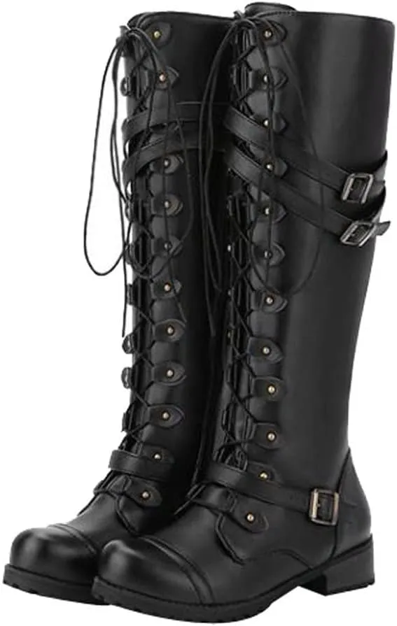Yanzhenglip Over The Knee Boots for Women Wide Calf, Platform Thigh High Boots Knit Leather Splicing Long Boots Black Round Toe Chunky Heels Zipper Stretch Sexy Tall Boots Winter Warm Dress Boots