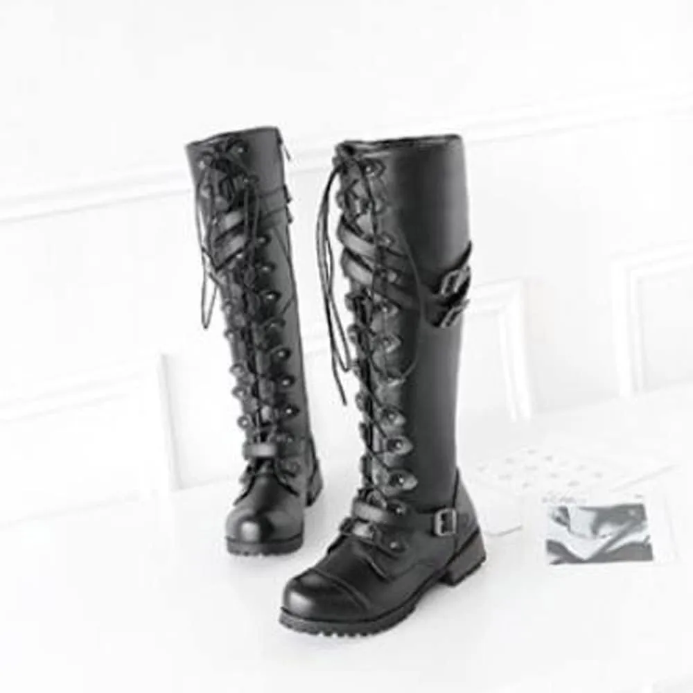 Yanzhenglip Over The Knee Boots for Women Wide Calf, Platform Thigh High Boots Knit Leather Splicing Long Boots Black Round Toe Chunky Heels Zipper Stretch Sexy Tall Boots Winter Warm Dress Boots