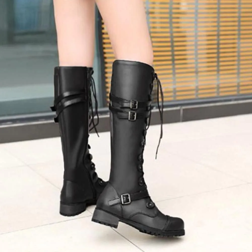 Yanzhenglip Over The Knee Boots for Women Wide Calf, Platform Thigh High Boots Knit Leather Splicing Long Boots Black Round Toe Chunky Heels Zipper Stretch Sexy Tall Boots Winter Warm Dress Boots