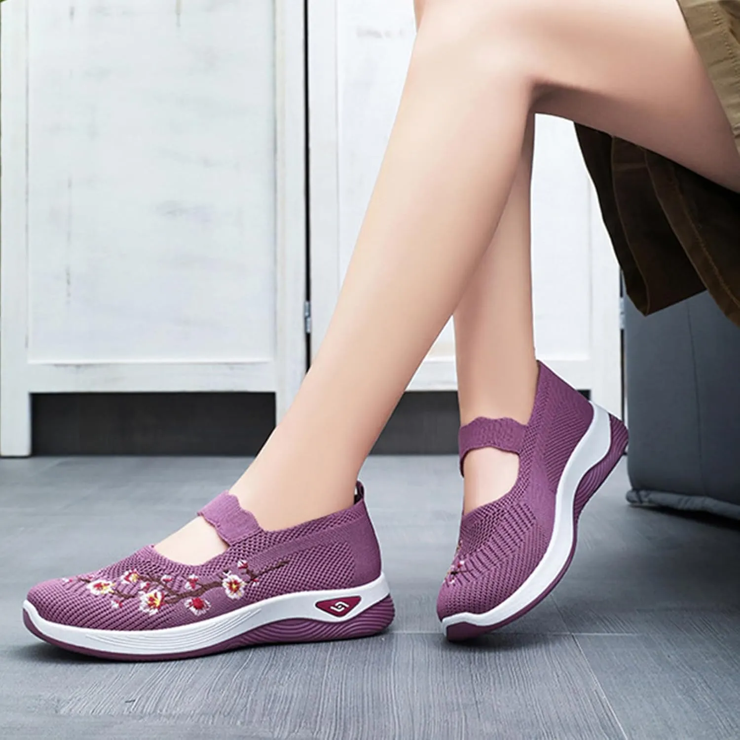 ZWRXW Womens Barefoot Walking Shoes Arch Support Orthopedic Shoe Extra Wide Toe Box Healthy & Non-Slip Diabetic Shoes Mesh Up Footwear with Adjustable Strap for Indoor Outdoor